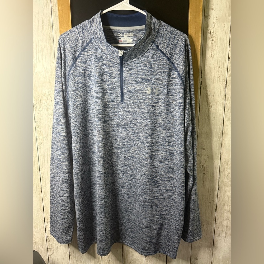 Under Armour Sweater Mens 2XL XXL Blue Heathered Loose Heatgear 1/4 Zip Blue 365